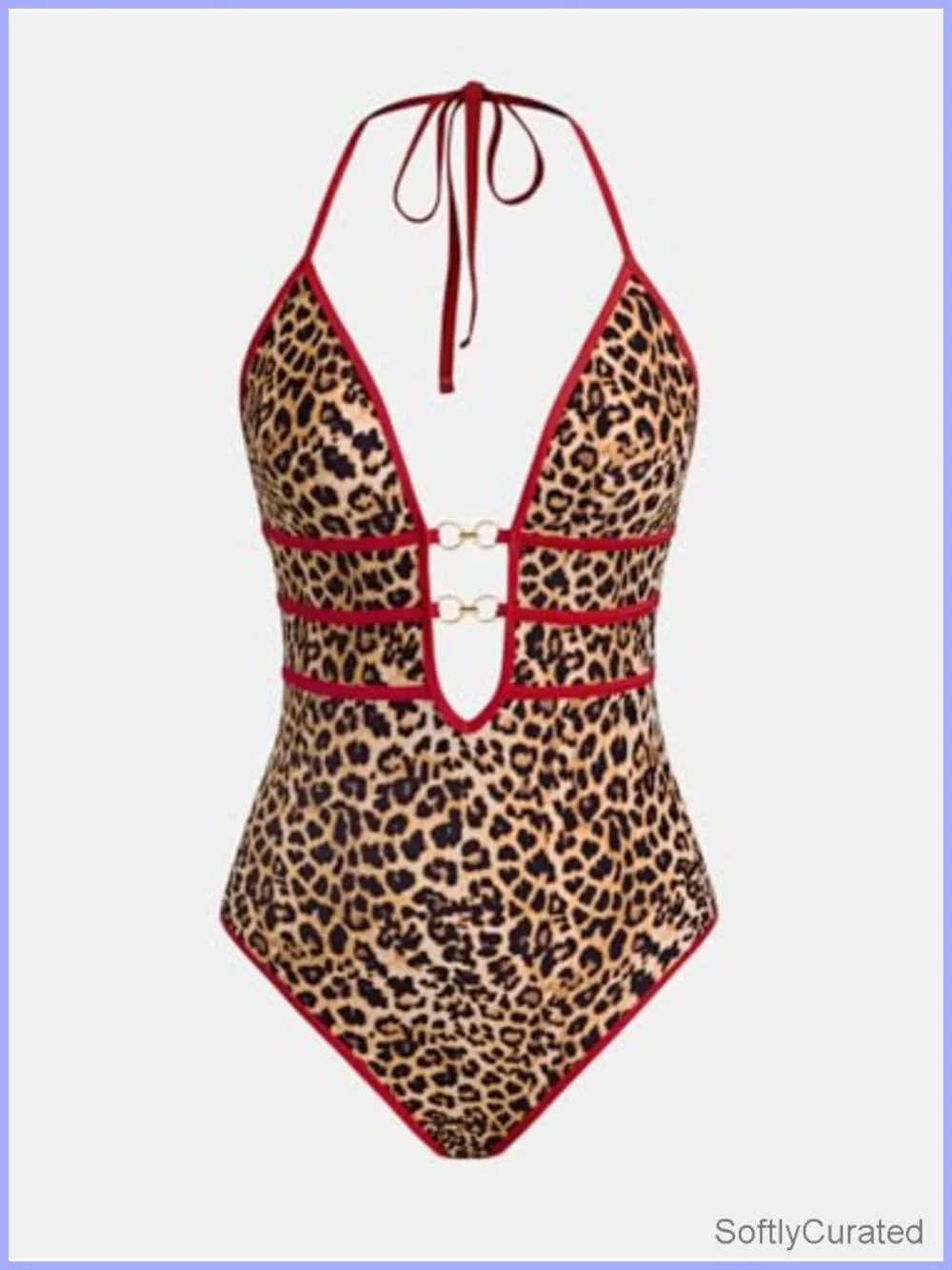 One Piece Swimsuit Plunging Halter Cutout Removable Cups Adjustable Straps O